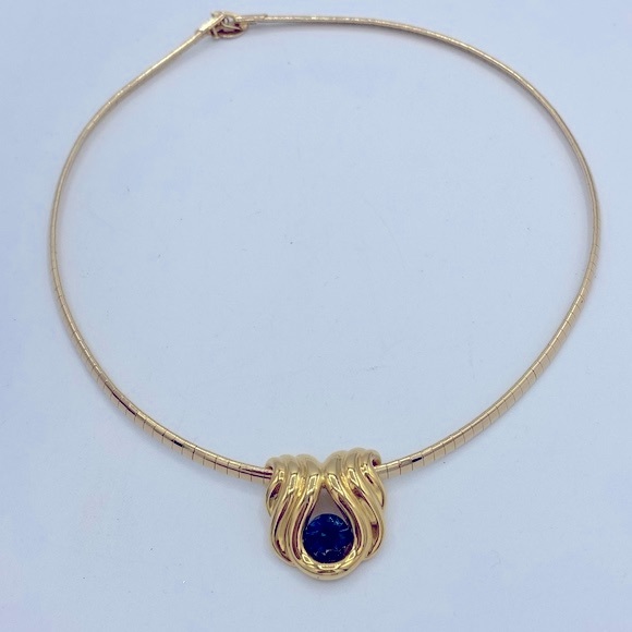 Vintage Nolan Miller Gold Tone Necklace With Gold Tone Blue Sapphire Slide - Picture 2 of 13